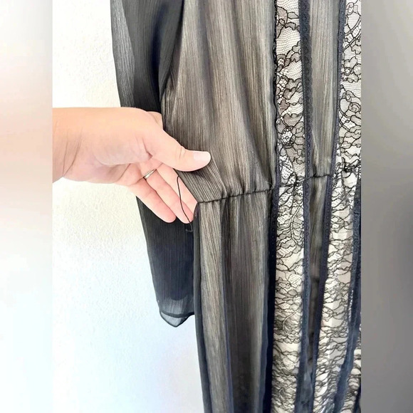 Alice + Olivia Kye Chiffon Lace Front Sheer Black & Nude Long Sleeve‎ Maxi Dress - Picture 6 of 15